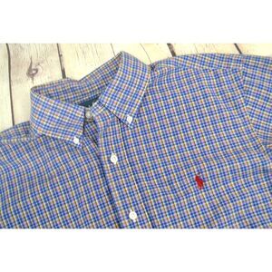 RALPH LAUREN Short Sleeve Classic Fit Button Front Shirt MEDIUM Blue Plaid